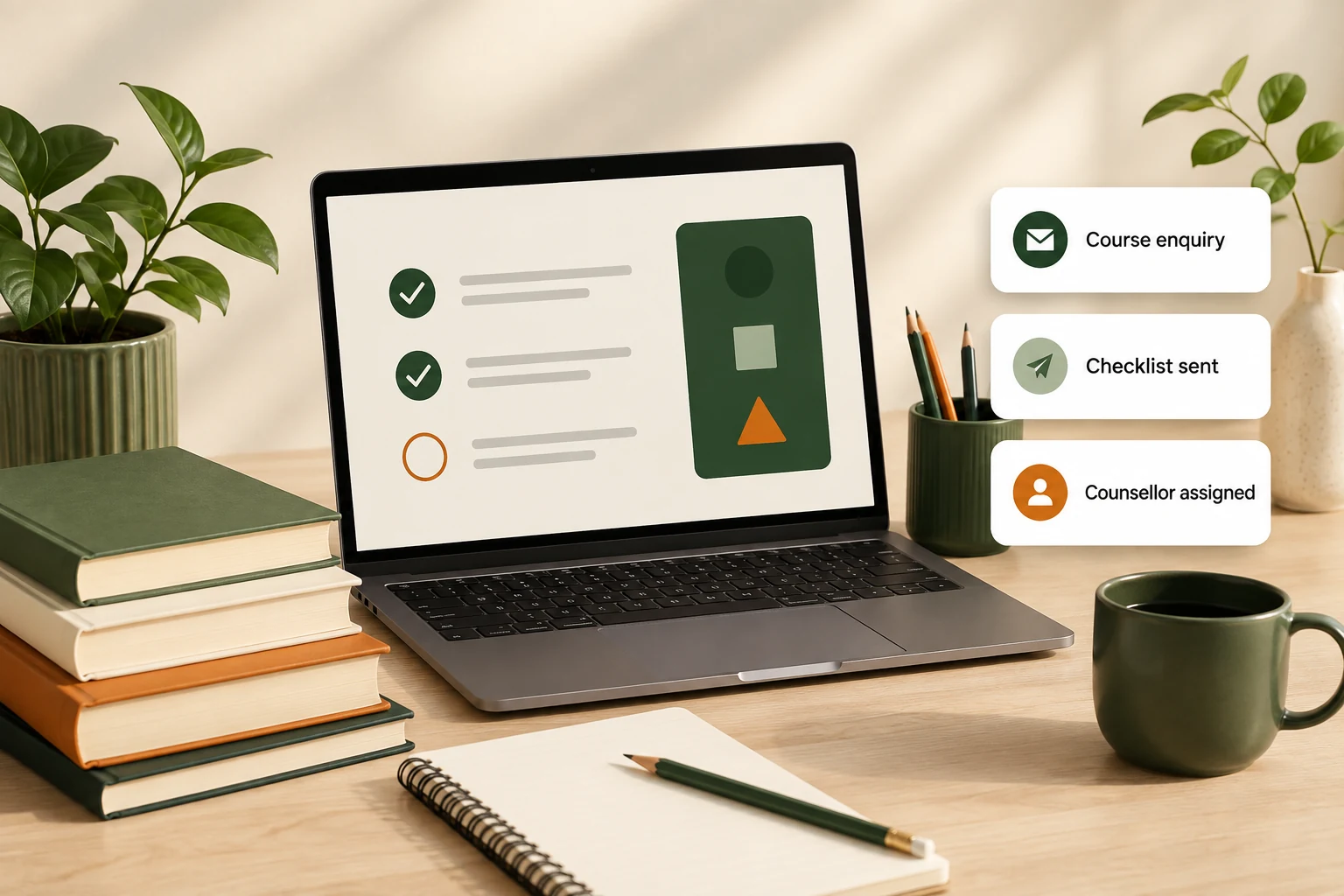 Education objects and automated notification workflow illustration